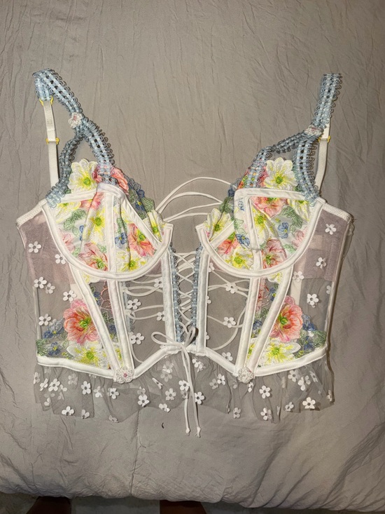 For Love And Lemons Other - For Love And Lemons White Floral Embroidered Lace Bustier Top
